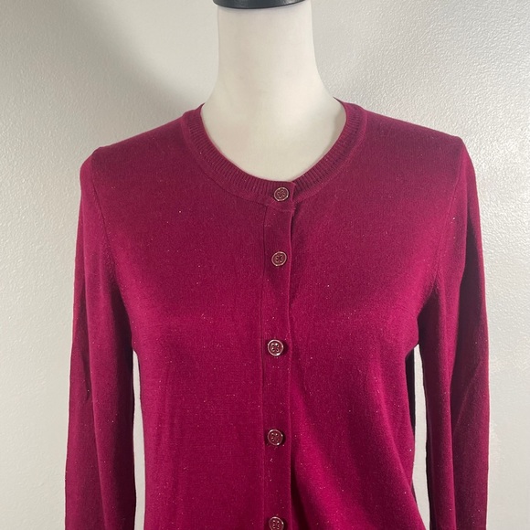 Nicole Miller Cranberry Crewneck Button Down Tight Knit Long Sleeve Cardigan M - Picture 3 of 10